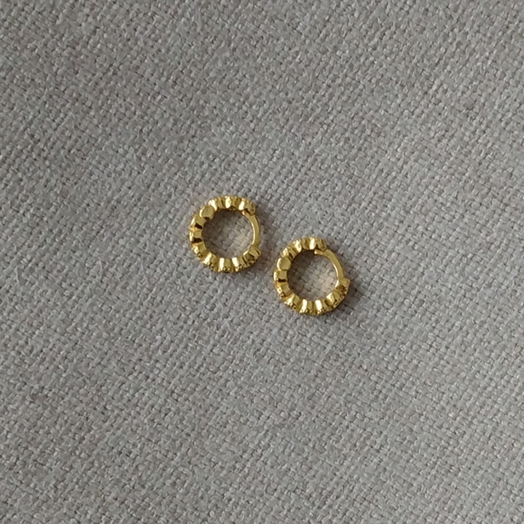 Gold Plated Sterling Silver Huggie Hoops with Green Stones - Picture 2 of 5